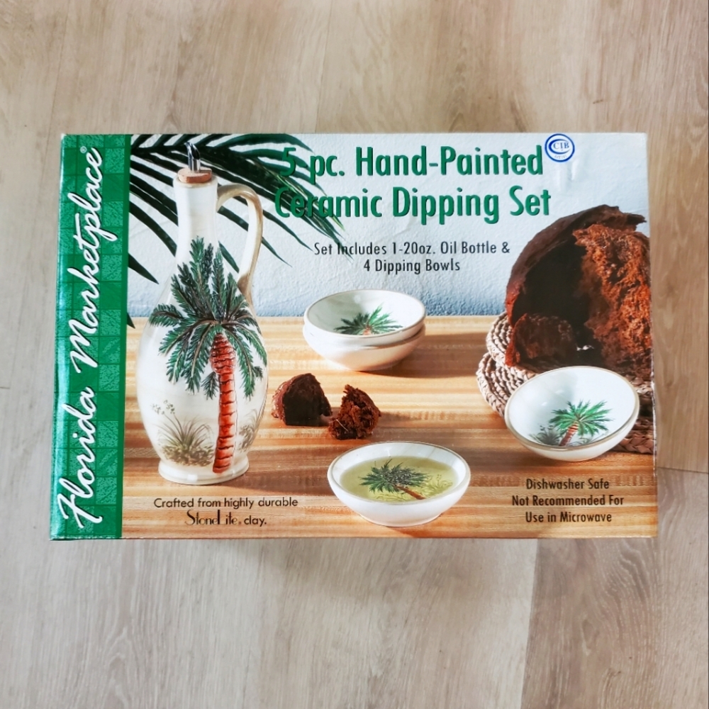 5-pc Ceramic Dipping Set, Hand Painted Palm Tree Theme